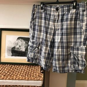 Eddie Bauer Blue Plaid Cargo Shorts